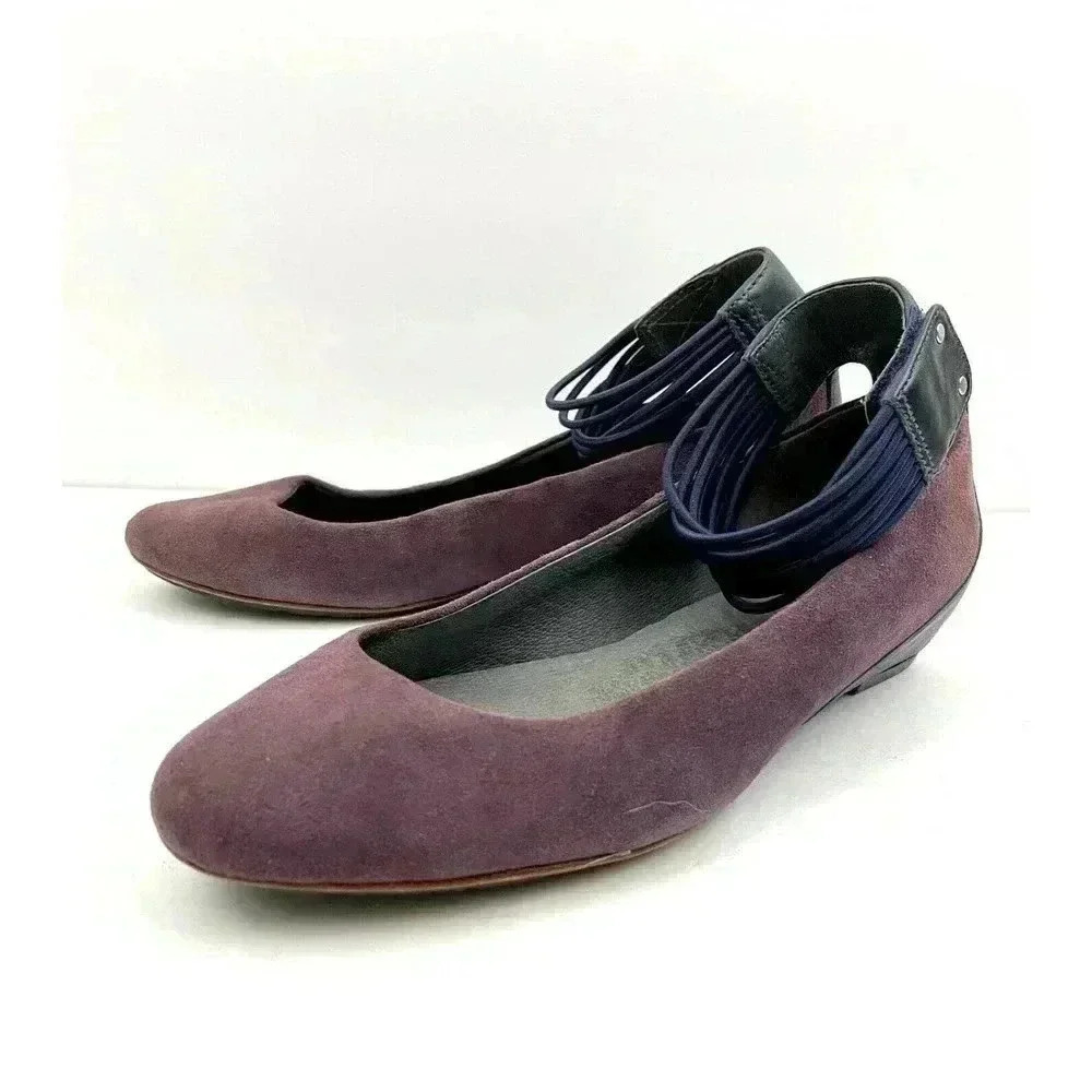 Tsubo Gylda Women's Ankle‎ Strap Wedges Purple Navy Suede Shoes Sz 7 Flats - Picture 5 of 9